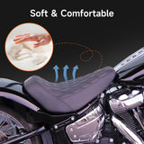Hoprousa Motorcycle Low-Profile Driver Diamond Stripe Stitch Style Leather Solo Seat Cushion for Short Rear Fender Fit For Harley Davidson Softail 2018-2024 Breakout & FatBoy