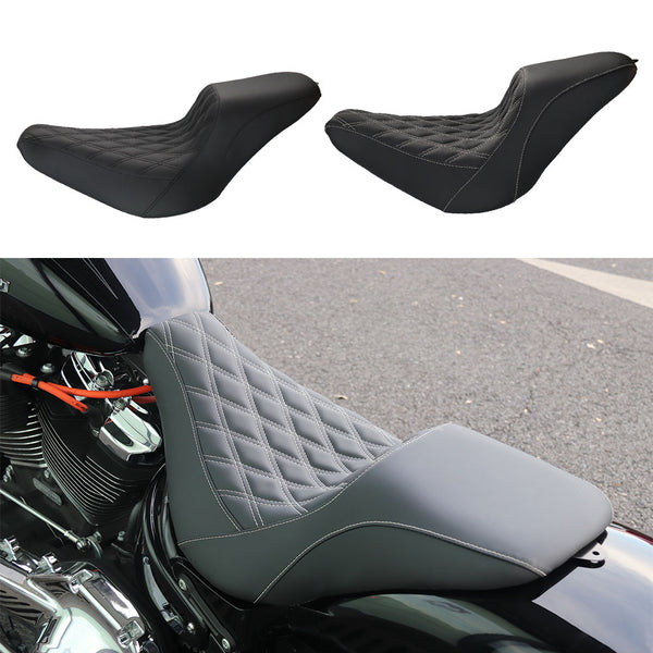 Hoprousa Motorcycle Low-Profile Dyna Seat Driver Passenger Diamond Leather  Double Seat Cushion For Short Rear Fender Fits for Harley Softail 2018-2023 
